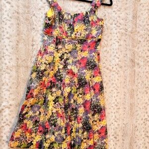 JM Collection Yellow Pink Purple Floral Midi Dress